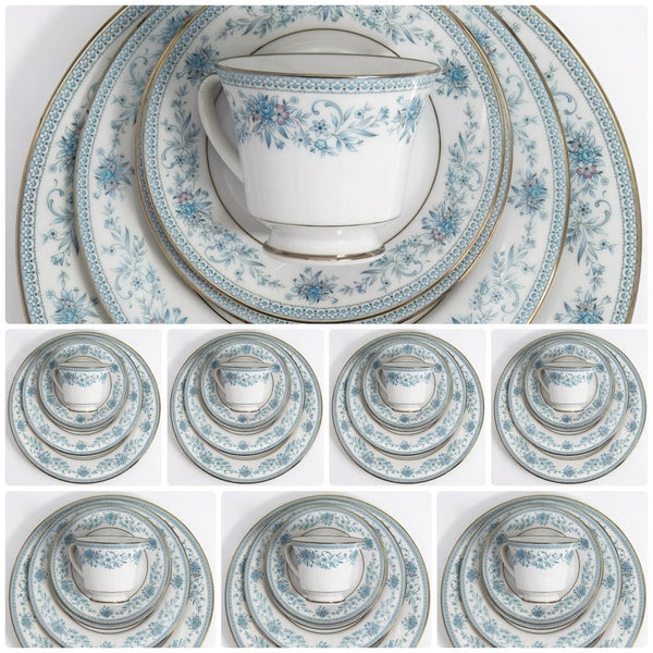 Noritake Complete Noritake Blue Hill 40 - Piece Dinnerware Set: Elegant Floral Design with Pink & Platinum Trim| China Set for 8 | Service for 8 - China Set ClassyTea