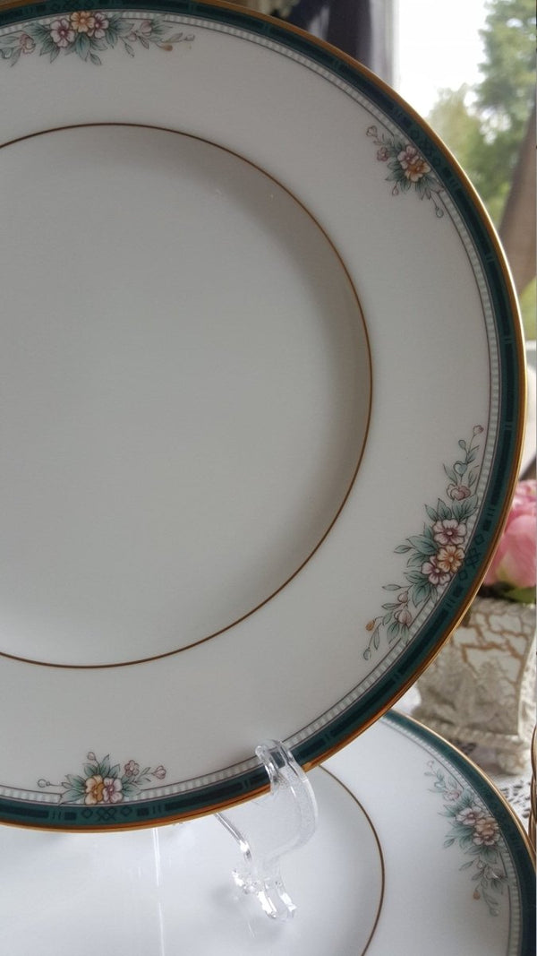 Noritake Lunch for 5 Noritake Landon 15 Piece Teacup Saucer and Salad Plates Set Teal Band Flowers Leaves Gold Trim Wedding Gift Luxury Dinnerware - China Set ClassyTea