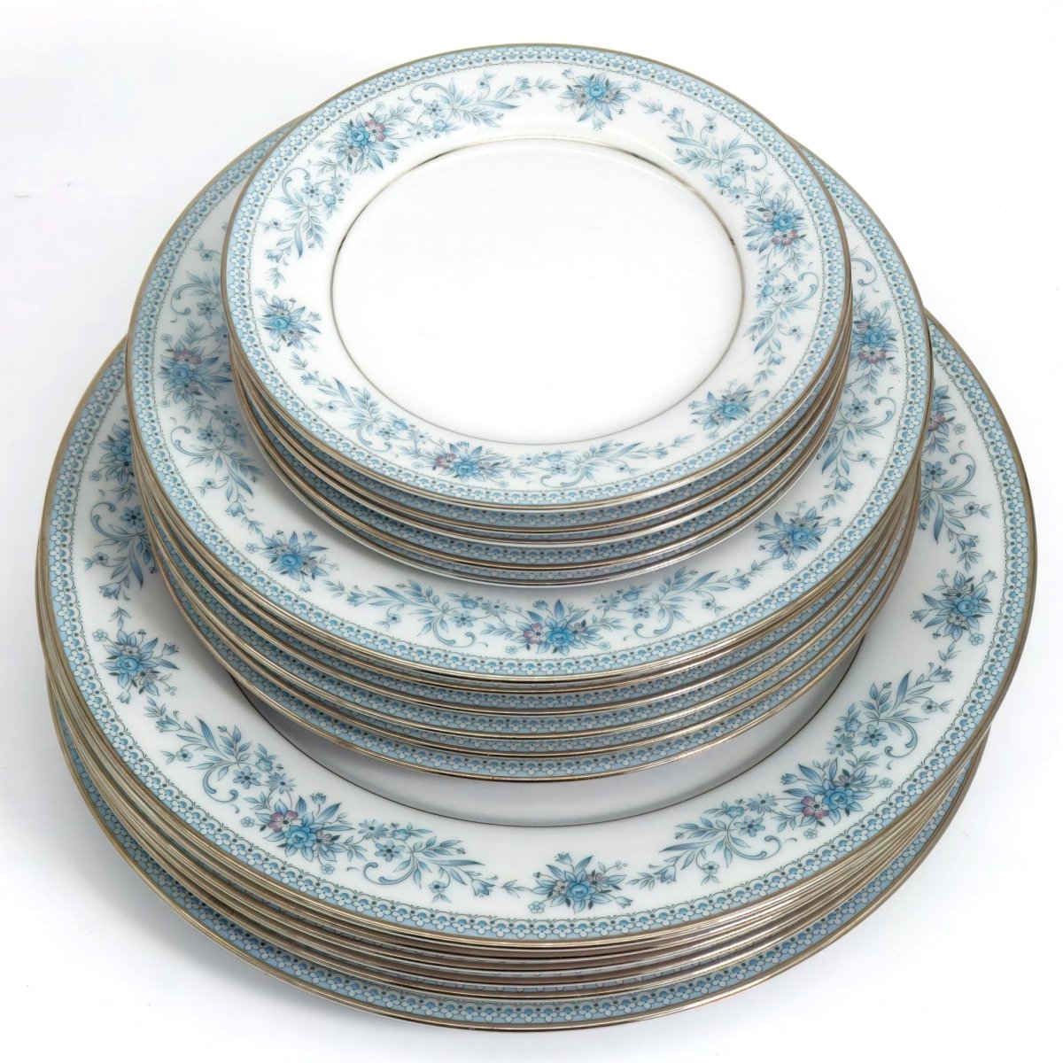 Noritake Noritake Blue Hill China Set for 6 | Vintage Fine China Blue Floral Dinner Plates w/ Platinum Trim for Wedding Gift Anniversary Gift Spring - China Set ClassyTea