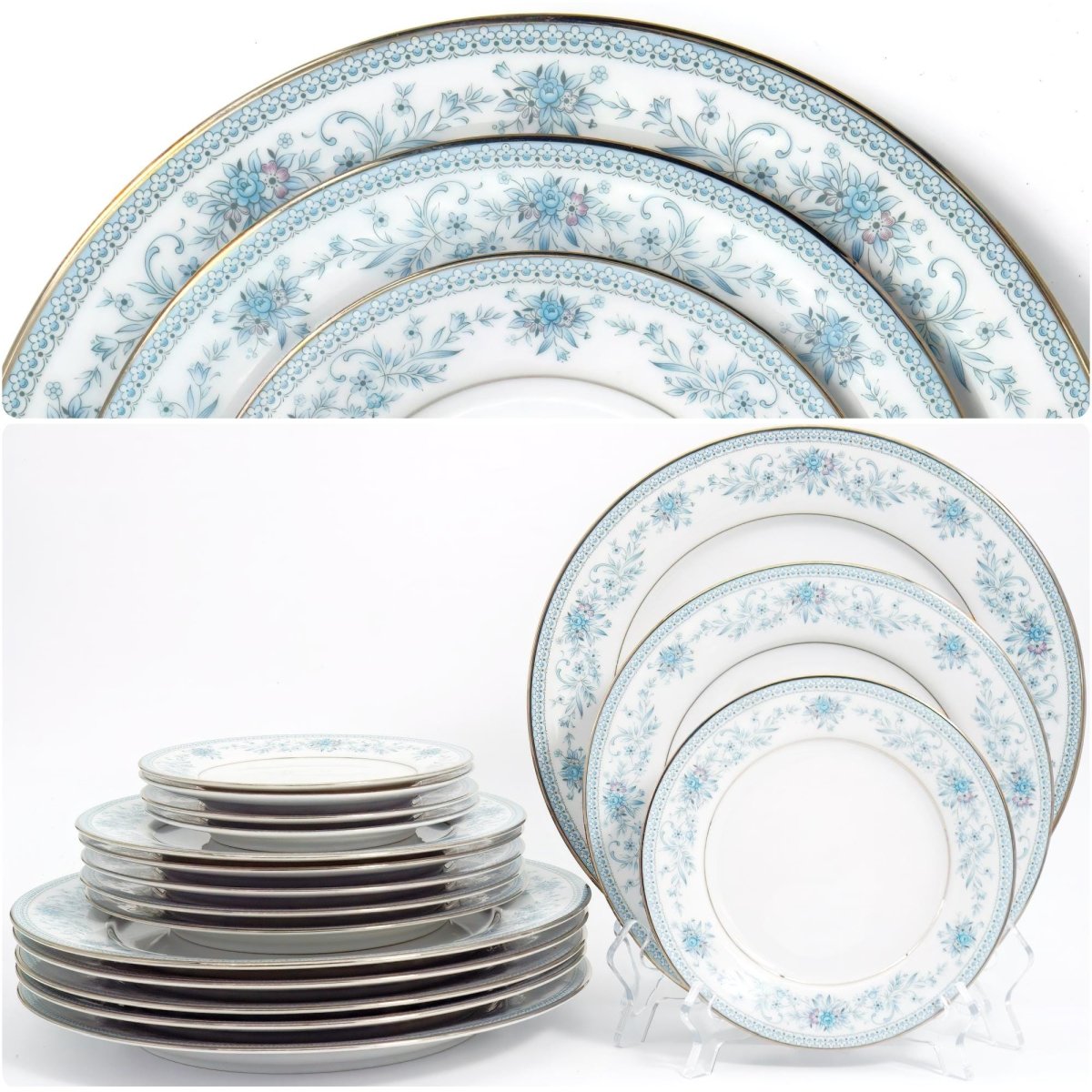 Noritake Noritake Blue Hill China Set for 6 | Vintage Fine China Blue Floral Dinner Plates w/ Platinum Trim for Wedding Gift Anniversary Gift Spring - China Set ClassyTea