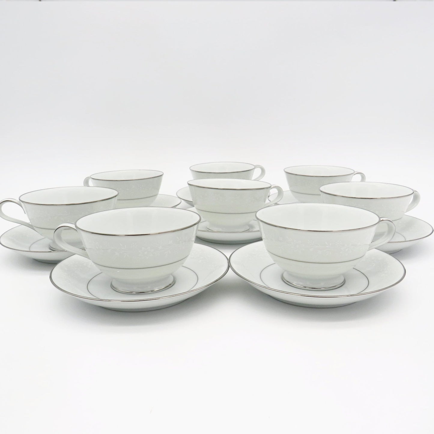 Noritake Noritake Buckingham China Set for 8 | Complete Dinnerware Set 40 Pieces White Flowers On White Body, Platinum Trim | antique china set - China Set ClassyTea
