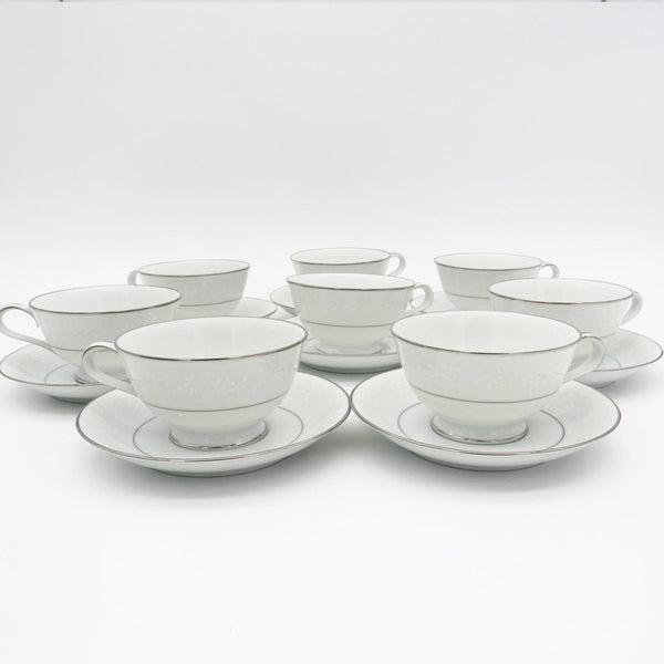 Noritake Noritake Buckingham China Set for 8 | Complete Dinnerware Set 40 Pieces White Flowers On White Body, Platinum Trim | antique china set - China Set ClassyTea