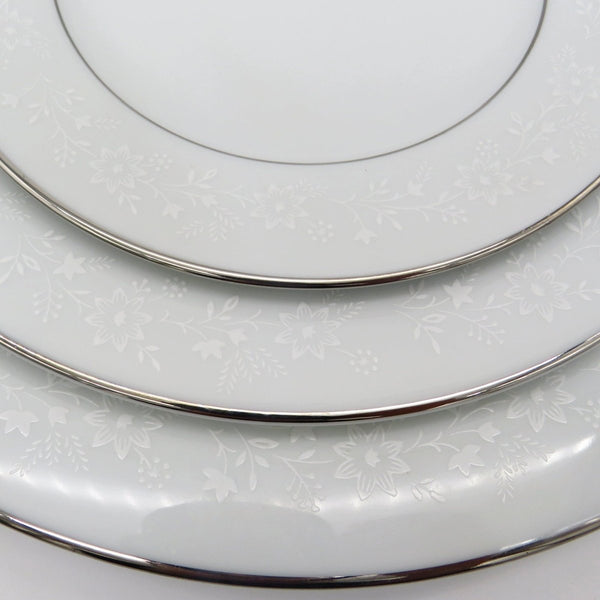 Noritake Noritake Buckingham China Set for 8 | Complete Dinnerware Set 40 Pieces White Flowers On White Body, Platinum Trim | antique china set - China Set ClassyTea
