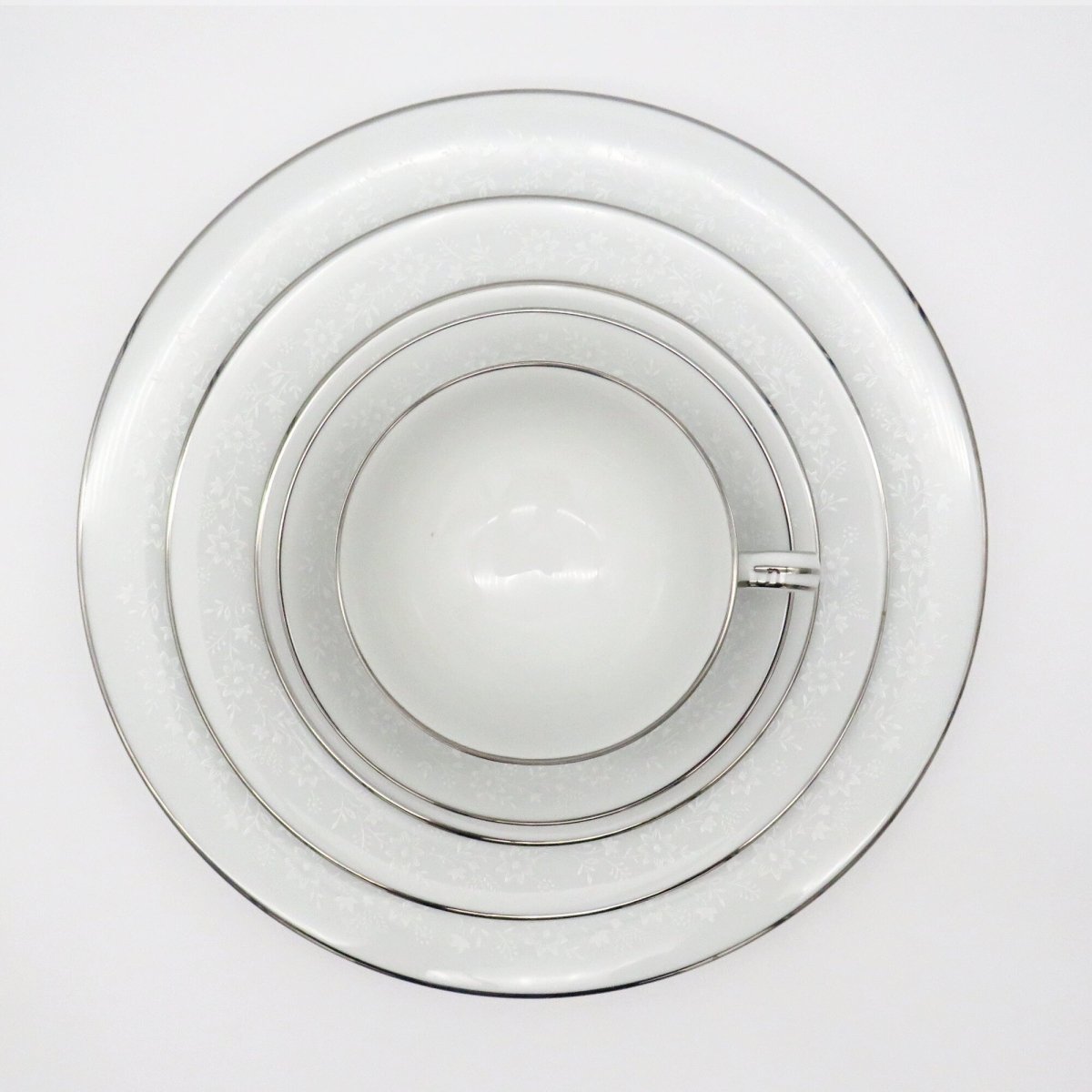 Noritake Noritake Buckingham China Set for 8 | Complete Dinnerware Set 40 Pieces White Flowers On White Body, Platinum Trim | antique china set - China Set ClassyTea