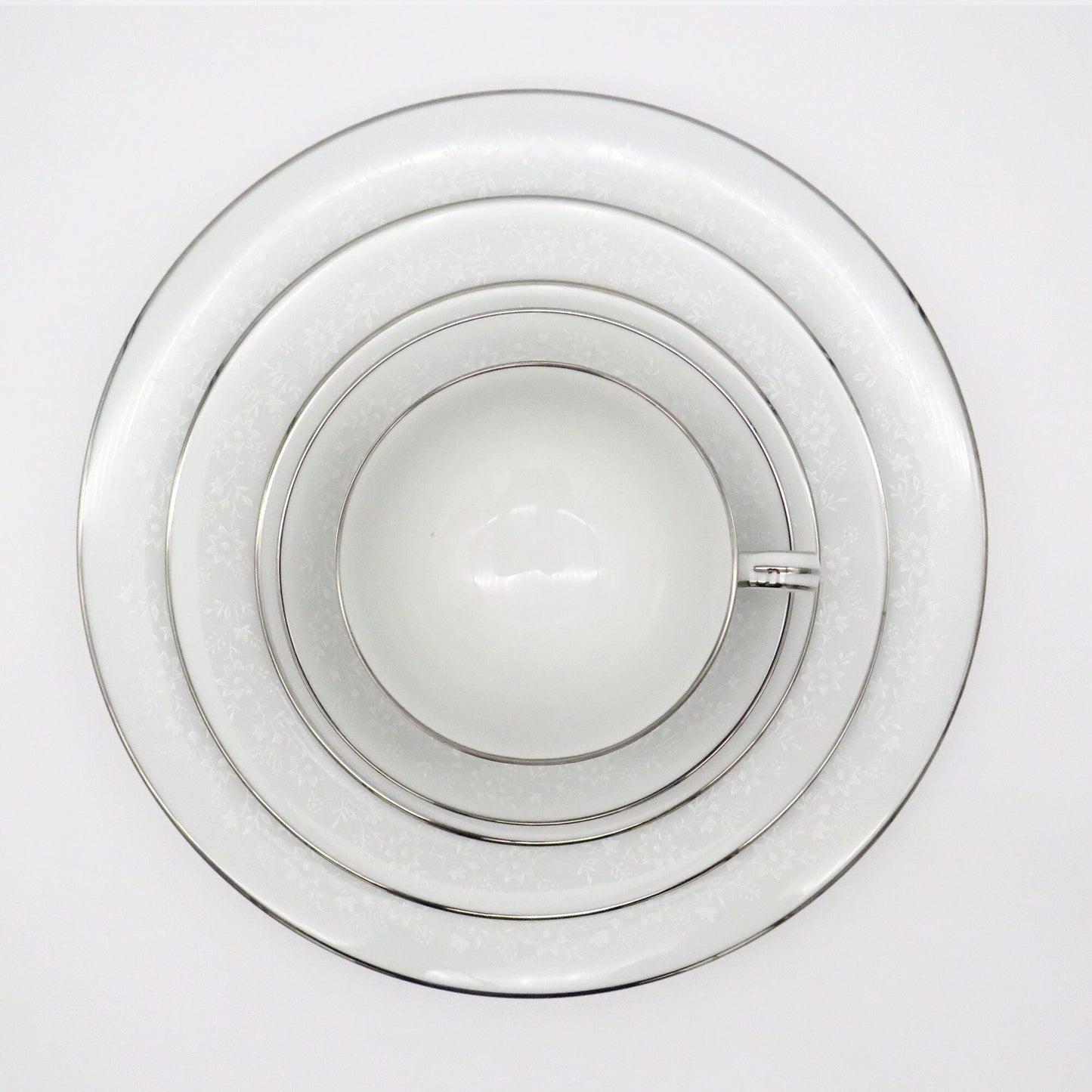 Noritake Noritake Buckingham China Set for 8 | Complete Dinnerware Set 40 Pieces White Flowers On White Body, Platinum Trim | antique china set - China Set ClassyTea