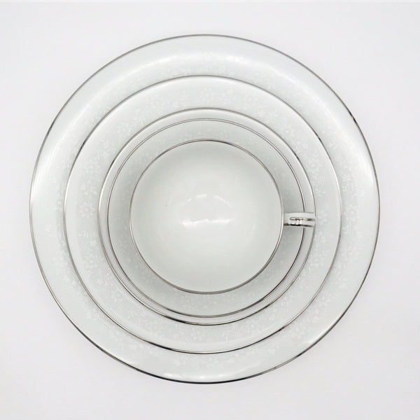 Noritake Noritake Buckingham China Set for 8 | Complete Dinnerware Set 40 Pieces White Flowers On White Body, Platinum Trim | antique china set - China Set ClassyTea