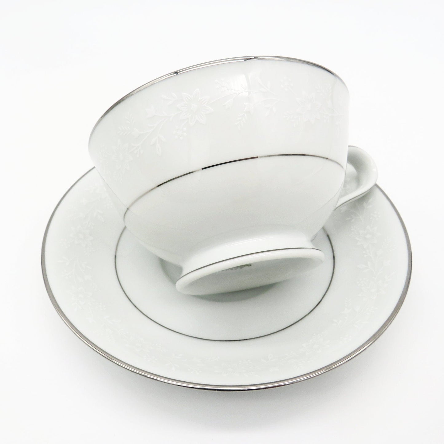 Noritake Noritake Buckingham China Set for 8 | Complete Dinnerware Set 40 Pieces White Flowers On White Body, Platinum Trim | antique china set - China Set ClassyTea