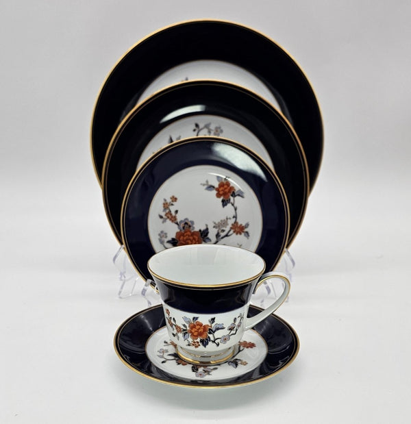 Noritake Noritake Carmine, Set of 2, Five - Piece Place Setting, Cobalt Blue Band, Floral Center, Vintage Fine China, Discontinued, Legacy, Gold Trim - China Set ClassyTea