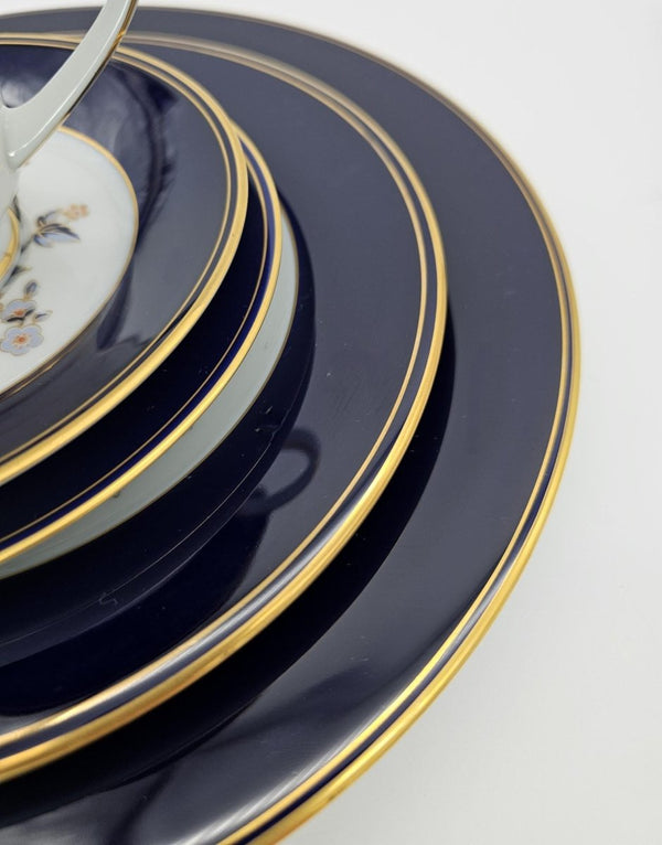 Noritake Noritake Carmine, Set of 2, Five - Piece Place Setting, Cobalt Blue Band, Floral Center, Vintage Fine China, Discontinued, Legacy, Gold Trim - China Set ClassyTea