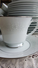 Noritake Noritake Cumberland China Set for 4, 20 Piece China Set White Flowers On White Platinum Trim Japanese Dinnerware, Vintage China 1960s - China Set ClassyTea