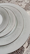 Noritake Noritake Cumberland China Set for 4, 20 Piece China Set White Flowers On White Platinum Trim Japanese Dinnerware, Vintage China 1960s - China Set ClassyTea