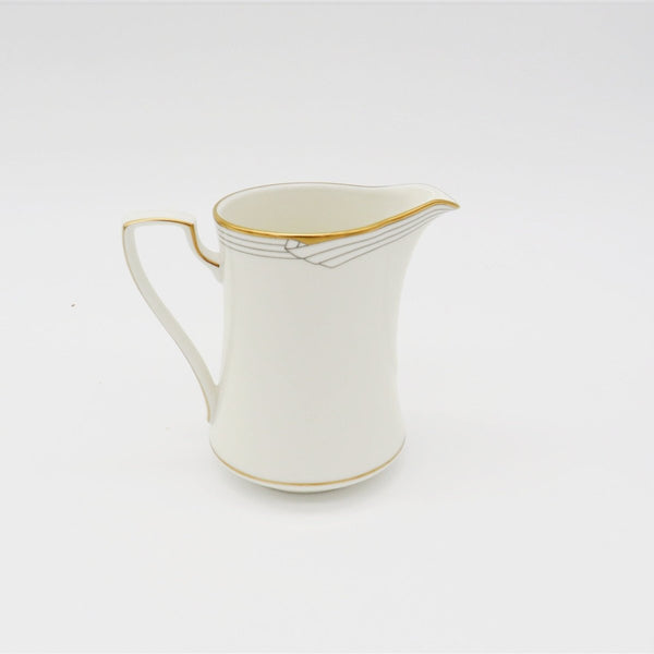 Noritake Noritake Golden Cove China Set for 8 | 45 Pieces Complete Dinnerware Set White Light gray Geometric Art Gold Trim Wedding Registry - China Set ClassyTea