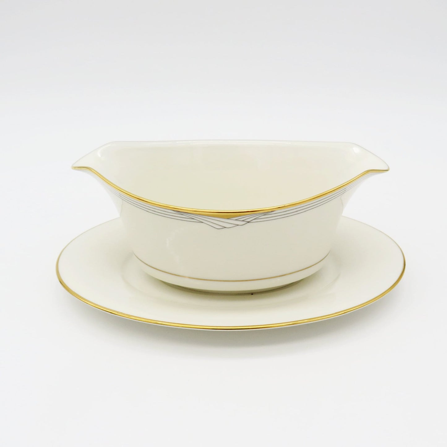 Noritake Noritake Golden Cove China Set for 8 | 45 Pieces Complete Dinnerware Set White Light gray Geometric Art Gold Trim Wedding Registry - China Set ClassyTea