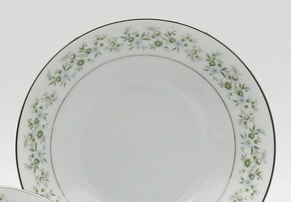 Noritake Noritake Savannah | China Set for 8 | 40 Dinnerware Platinum Trim Green Foliage Light Blue pink Flowers on White Thanksgiving - China Set ClassyTea