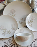 Noritake Service for 10 Noritake Edenrose 78 piece with Hostess Serving Dishes | Estate China Set Dinnerware Set Gray/Pink/White Roses Wedding Gift - China Set ClassyTea