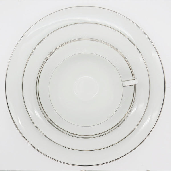 Noritake Service for 8 Noritake Whitebrook (48 Piece)Dinnerware Set Embossed White Flowers, Gray Scroll Platinum Trim Wedding Registry Gift China Set - China Set ClassyTea