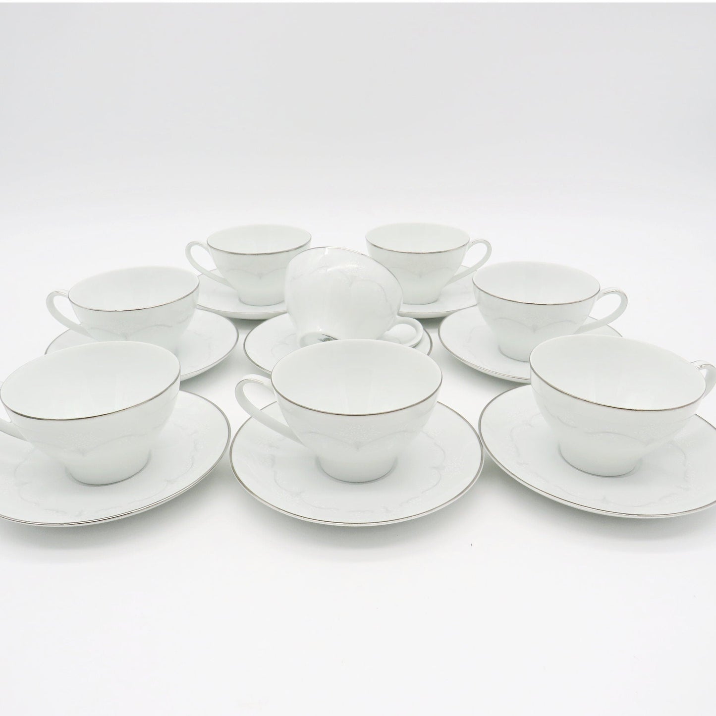 Noritake Service for 8 Noritake Whitebrook (48 Piece)Dinnerware Set Embossed White Flowers, Gray Scroll Platinum Trim Wedding Registry Gift China Set - China Set ClassyTea