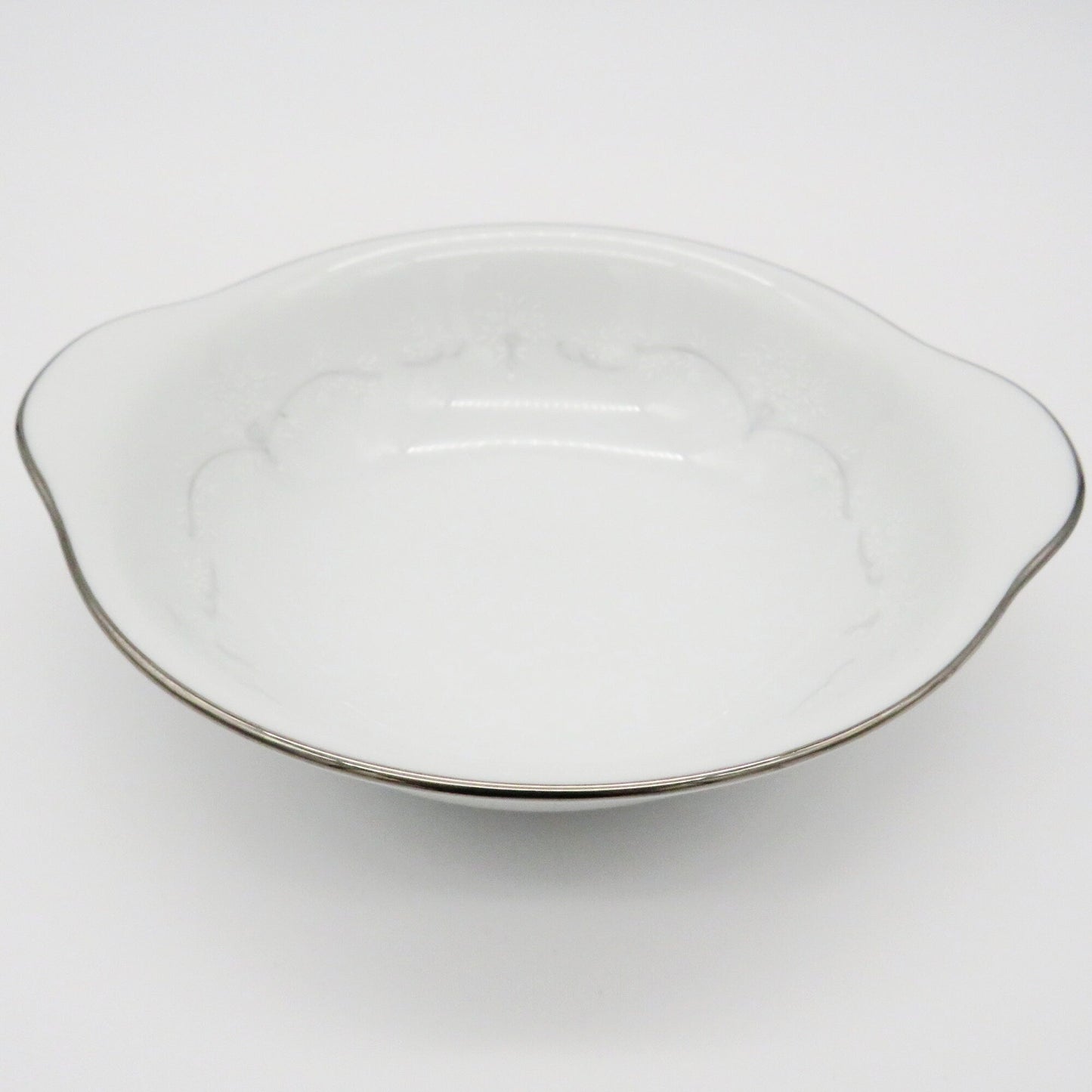 Noritake Service for 8 Noritake Whitebrook (48 Piece)Dinnerware Set Embossed White Flowers, Gray Scroll Platinum Trim Wedding Registry Gift China Set - China Set ClassyTea