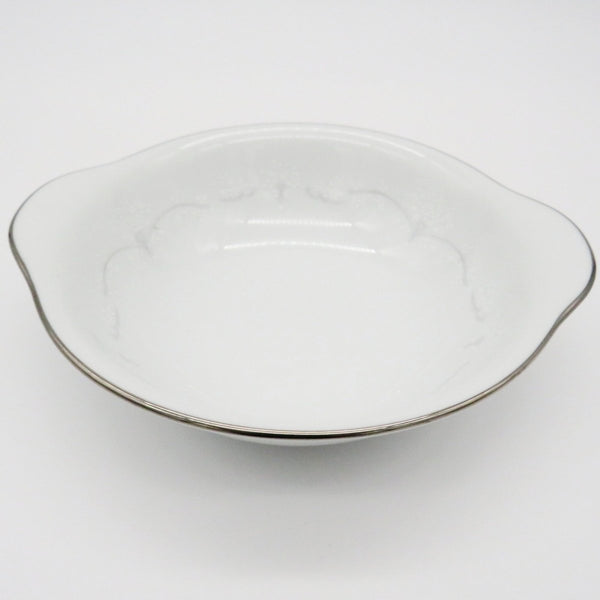 Noritake Service for 8 Noritake Whitebrook (48 Piece)Dinnerware Set Embossed White Flowers, Gray Scroll Platinum Trim Wedding Registry Gift China Set - China Set ClassyTea