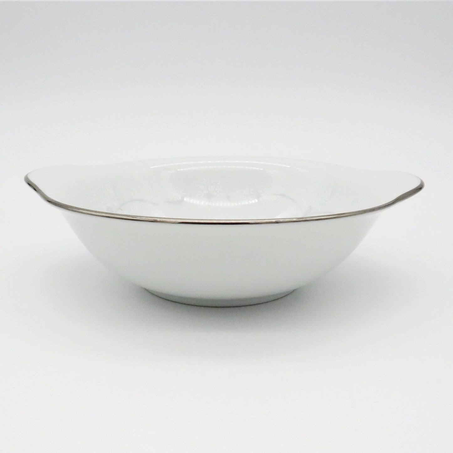 Noritake Service for 8 Noritake Whitebrook (48 Piece)Dinnerware Set Embossed White Flowers, Gray Scroll Platinum Trim Wedding Registry Gift China Set - China Set ClassyTea