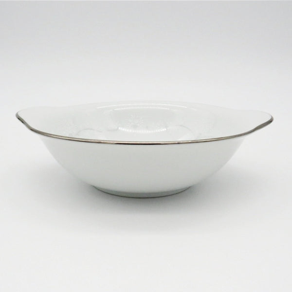 Noritake Service for 8 Noritake Whitebrook (48 Piece)Dinnerware Set Embossed White Flowers, Gray Scroll Platinum Trim Wedding Registry Gift China Set - China Set ClassyTea