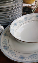 Noritake Serving for 12 Noritake Blue Hill 65 Piece Dinnerware Complete Set Blue Floral hint of Pink and Platinum Trim Wedding Luxury Estate China - China Set ClassyTea