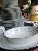 Noritake Serving for 12 Noritake Blue Hill 65 Piece Dinnerware Complete Set Blue Floral hint of Pink and Platinum Trim Wedding Luxury Estate China - China Set ClassyTea