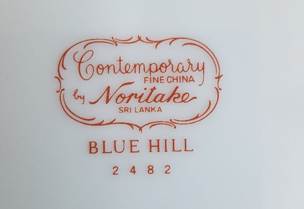 Noritake Serving for 12 Noritake Blue Hill 65 Piece Dinnerware Complete Set Blue Floral hint of Pink and Platinum Trim Wedding Luxury Estate China - China Set ClassyTea