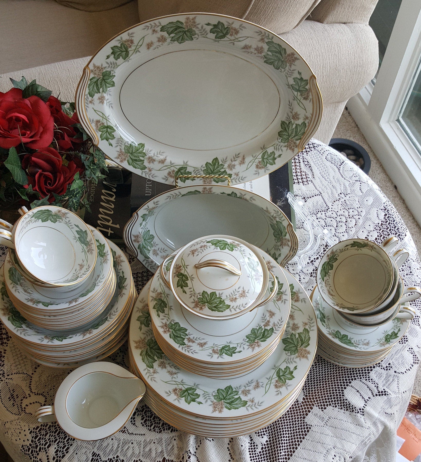 Noritake Set for 8 Noritake Daphne 53 Piece | Complete Dinnerware Set 6 Piece Setting | Hostess Set | Wedding Gift Estate Dinnerware, Thanksgiving - China Set ClassyTea