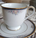 Noritake Set for 8 Noritake Ontario Cup and Saucer China Set Elegant Gold Trim Pink owers and Blue Band Replacement Luxury Dinnerware wedding - Cups & Saucers ClassyTea