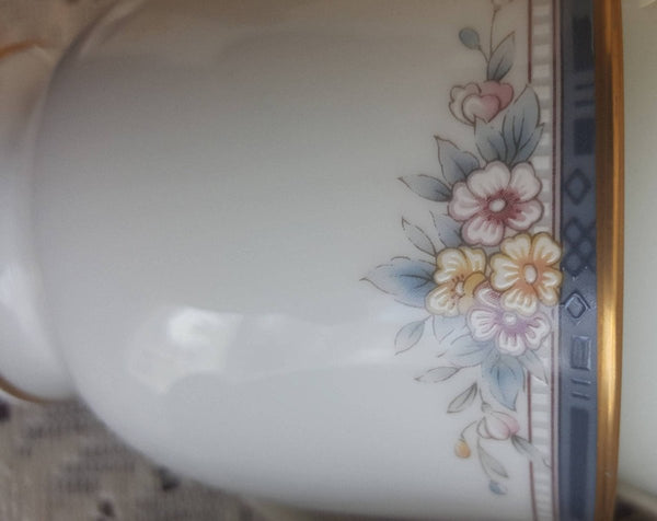 Noritake Set for 8 Noritake Ontario Cup and Saucer China Set Elegant Gold Trim Pink owers and Blue Band Replacement Luxury Dinnerware wedding - Cups & Saucers ClassyTea