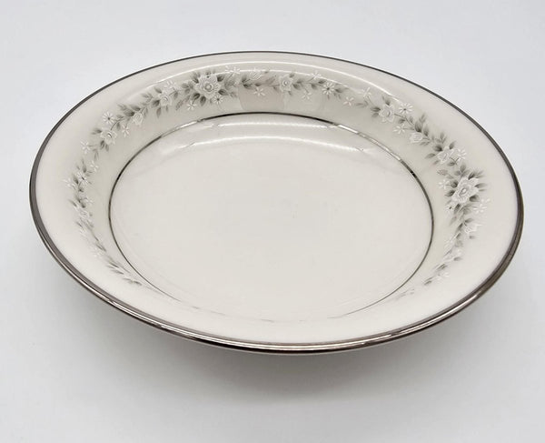 Noritake Noritake Heather Fruit/Dessert Bowls, Set of 4, Vintage Floral Pattern, White Flowers Green Leaves, Platinum Trim, Thanksgiving Dinnerware - Fruit/Dessert Bowl ClassyTea