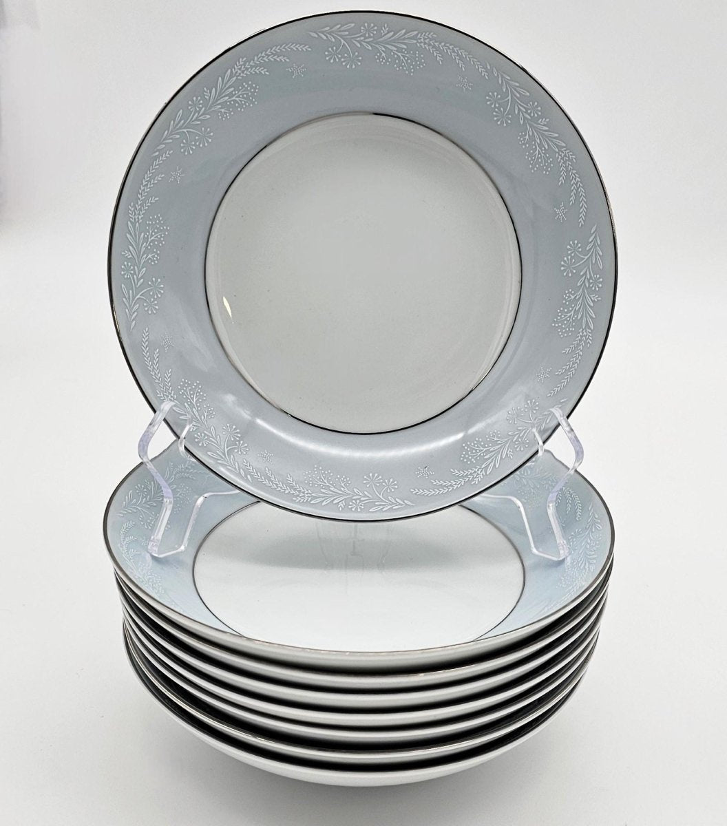 Noritake Noritake Laureate Fruit Bowl Set for 8, Vintage Silver Trim, 5 5/8" Bowls, Elegant Formal Dining, Discontinued Noritake - Fruit/Dessert Bowl ClassyTea