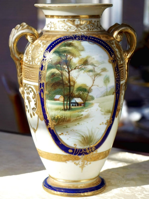 Noritake Antique Noritake Gilded Cobalt Vase Blue and Gold Vase Gold Porcelain Vase Art Nouveau Art Deco Vase Antique Japanese Vase Nippon Porcelain - Porcelain Vase ClassyTea