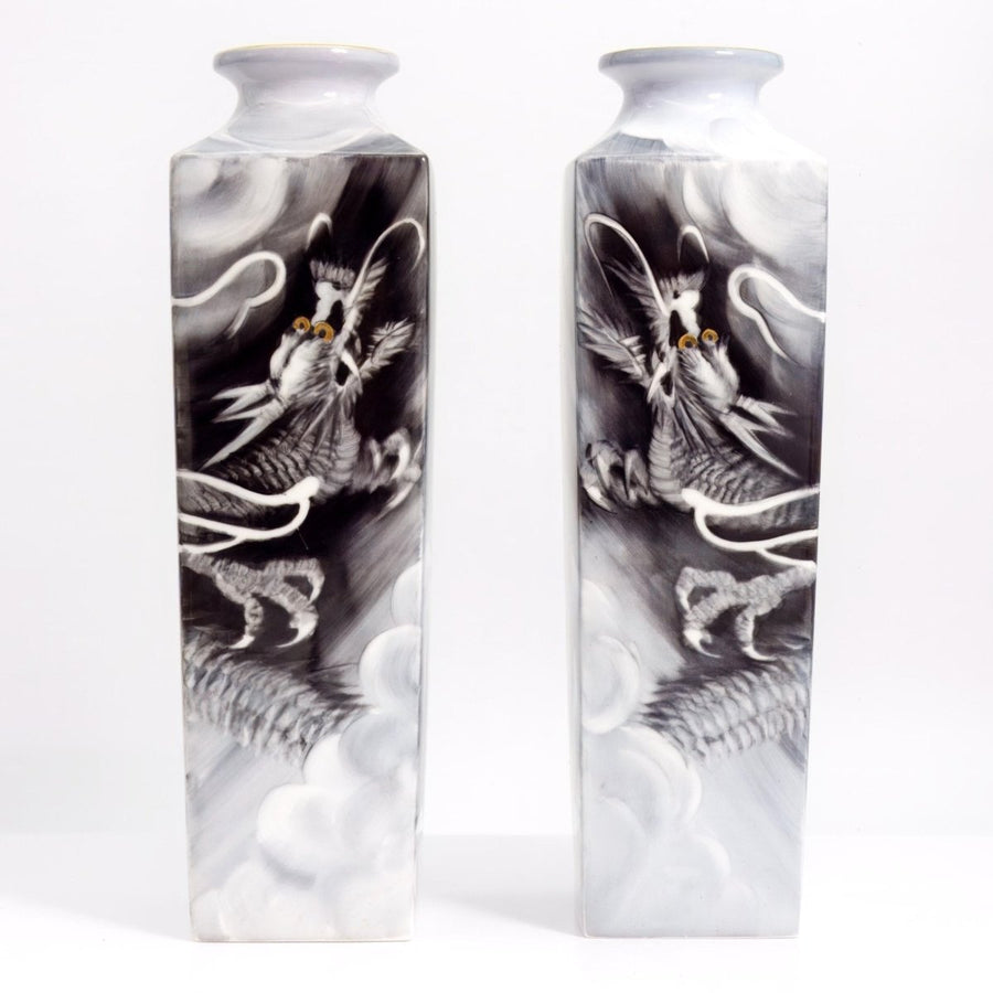 Noritake Dragon Vases (10"), Pair | Vintage Porcelain