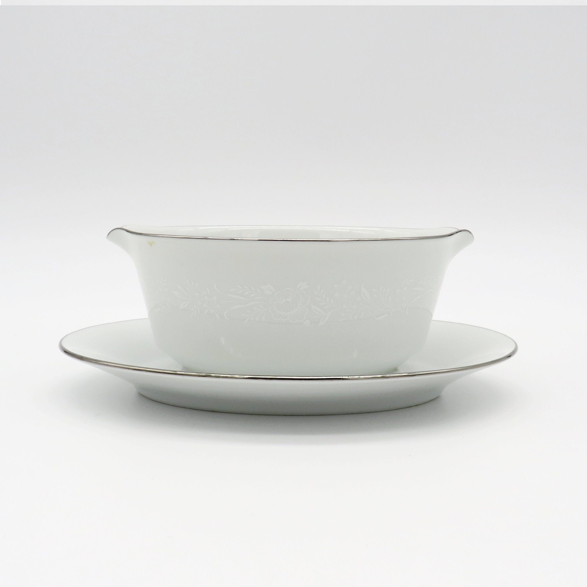 Noritake 4 Piece Hostess Set Noritake Reina (#6450Q) | Dinnerware Set White On White Flowers & Leaves, Platinum Trim | Tableware Replacement China. - Serving Set ClassyTea