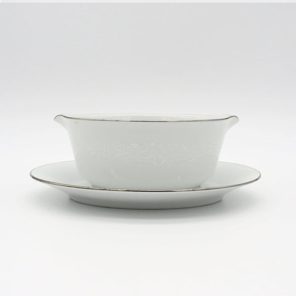 Noritake 4 Piece Hostess Set Noritake Reina (#6450Q) | Dinnerware Set White On White Flowers & Leaves, Platinum Trim | Tableware Replacement China. - Serving Set ClassyTea