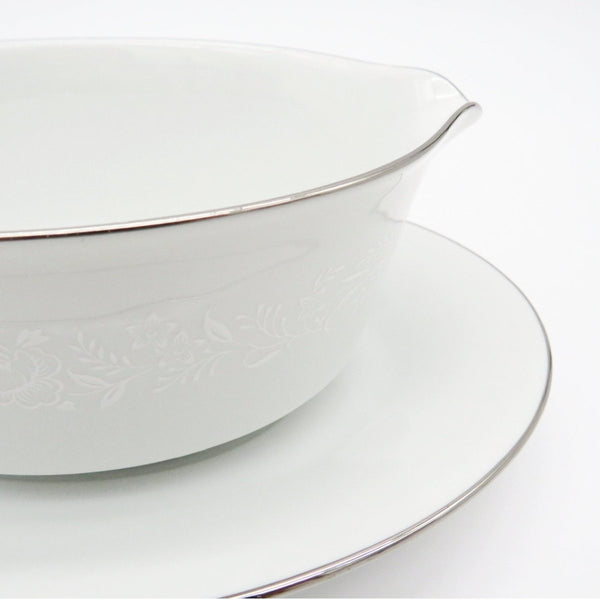 Noritake 4 Piece Hostess Set Noritake Reina (#6450Q) | Dinnerware Set White On White Flowers & Leaves, Platinum Trim | Tableware Replacement China. - Serving Set ClassyTea
