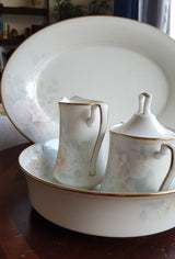 Noritake 5 Piece Hostess Set Noritake Sweet Surprise Serving Dinnerware Set Yellow, Blue & Pink Pastel Floral/One Side Gold Trim Wedding Registry - Serving Set ClassyTea