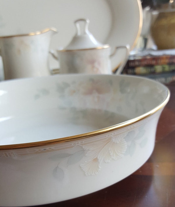 Noritake 5 Piece Hostess Set Noritake Sweet Surprise Serving Dinnerware Set Yellow, Blue & Pink Pastel Floral/One Side Gold Trim Wedding Registry - Serving Set ClassyTea