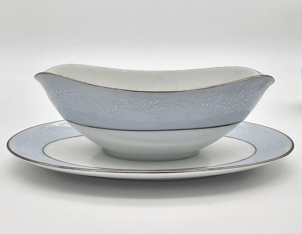 Noritake Noritake Laureate Hostess Set, 16" Oval Platter, Vegetable Bowl, Gravy Boat, Creamer & Sugar Bowl, Vintage Silver Trim , Thanksgiving - Serving Set ClassyTea