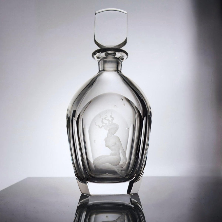 Orrefors Engraved Mermaid Decanter (9.5") | Vintage Crystal Glass