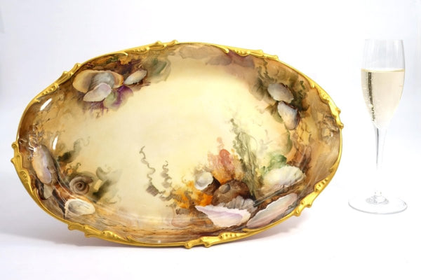 Pouyat Limoges 1906 Antique Oyster Platter | French Antique Limoges Fine China Porcelain Coastal Serveware Large Antique Oyster Plate for China Cabinet - Oyster Plate ClassyTea