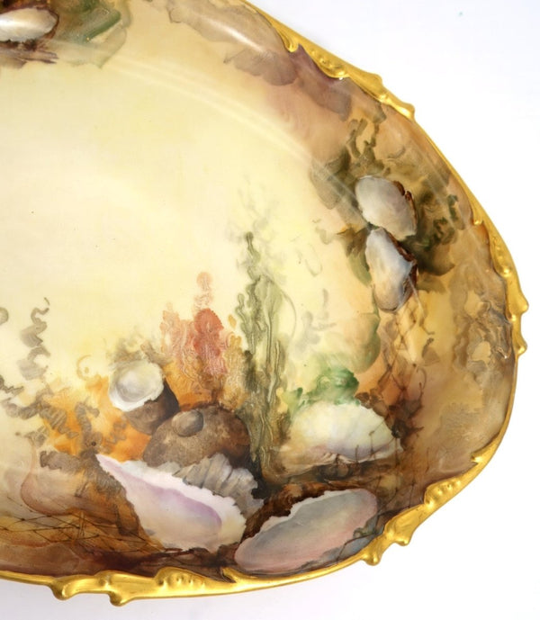 Pouyat Limoges 1906 Antique Oyster Platter | French Antique Limoges Fine China Porcelain Coastal Serveware Large Antique Oyster Plate for China Cabinet - Oyster Plate ClassyTea