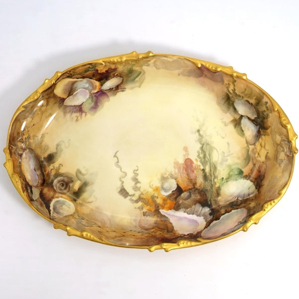 Pouyat Limoges 1906 Antique Oyster Platter | French Antique Limoges Fine China Porcelain Coastal Serveware Large Antique Oyster Plate for China Cabinet - Oyster Plate ClassyTea