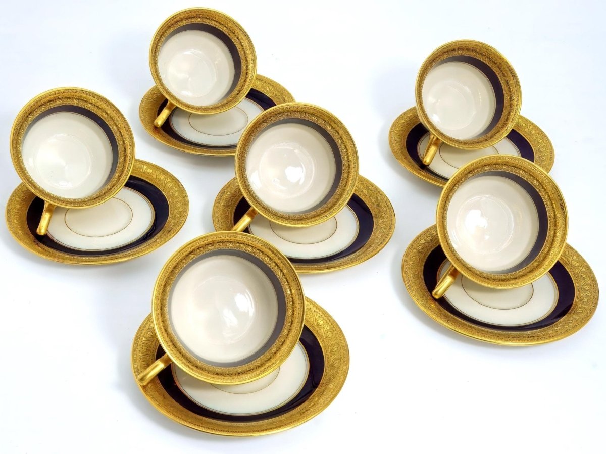 Rosenthal Cobalt & Gold Teacups & Saucers, Set of 6 | Vintage Porcelain