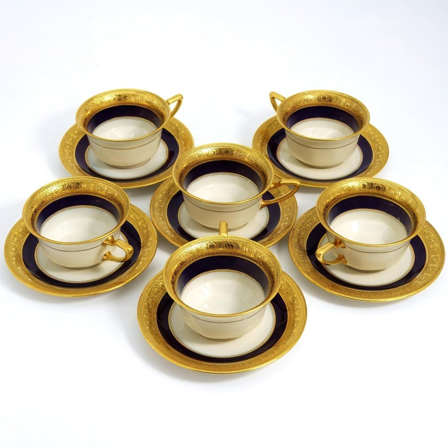 Rosenthal Cobalt & Gold Teacups & Saucers, Set of 6 | Vintage Porcelain