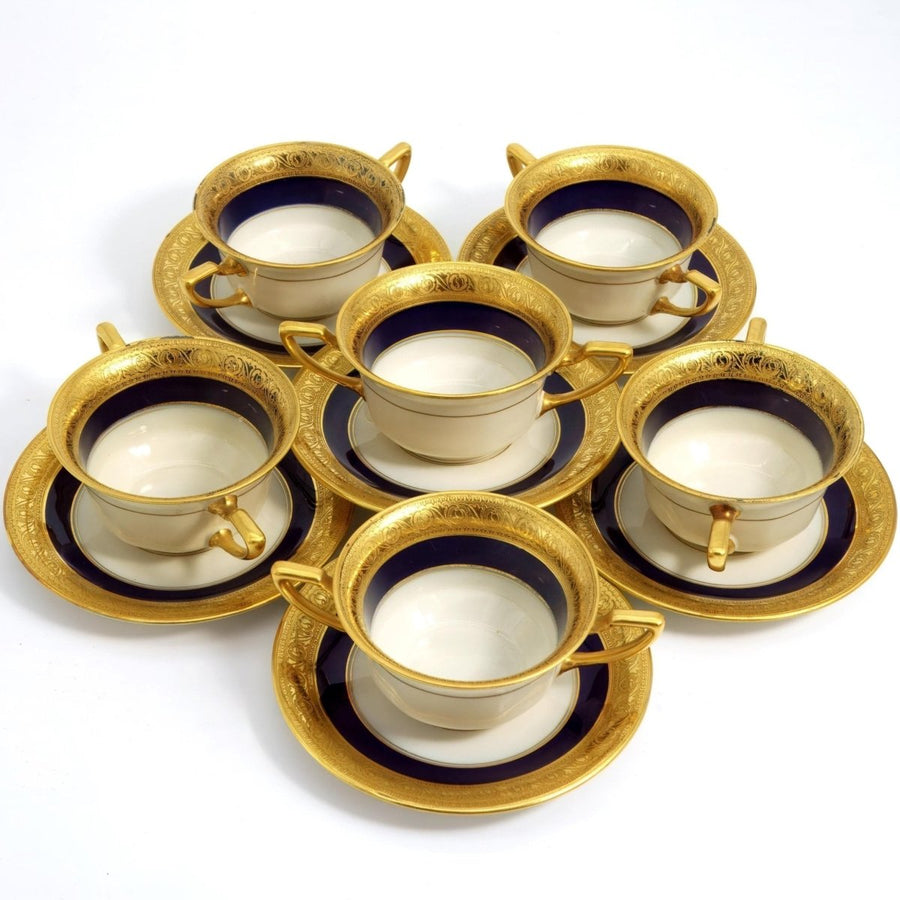 Rosenthal Cobalt & Gold Consommé Bowls & Saucers, Set of 6 | Vintage Porcelain