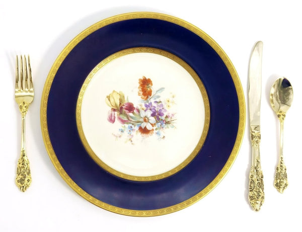 Royal Bavarian Hutschenreuther 1920s Art Deco Antique Dinner Plates For China Cabinet | 22kt Cobalt Blue & Gold Floral Antique Fine China Set Antique Porcelain Dinnerware - China Cabinet Plate Set ClassyTea