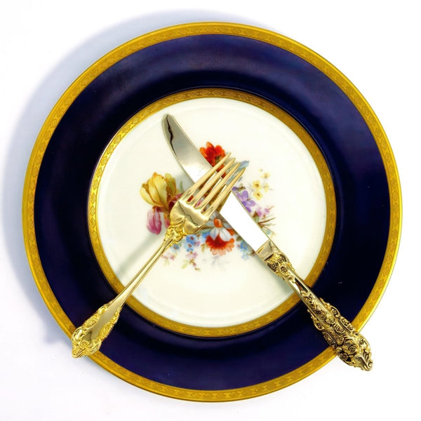 Royal Bavarian Hutschenreuther 1920s Art Deco Antique Dinner Plates For China Cabinet | 22kt Cobalt Blue & Gold Floral Antique Fine China Set Antique Porcelain Dinnerware - China Cabinet Plate Set ClassyTea